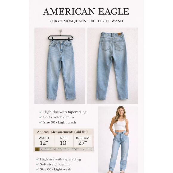 American Eagle Curvy Mom Jeans 00 Light Wash High Rise Denim - Picture 16 of 16